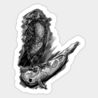 Crow and Koi fish Ink Painting Sticker